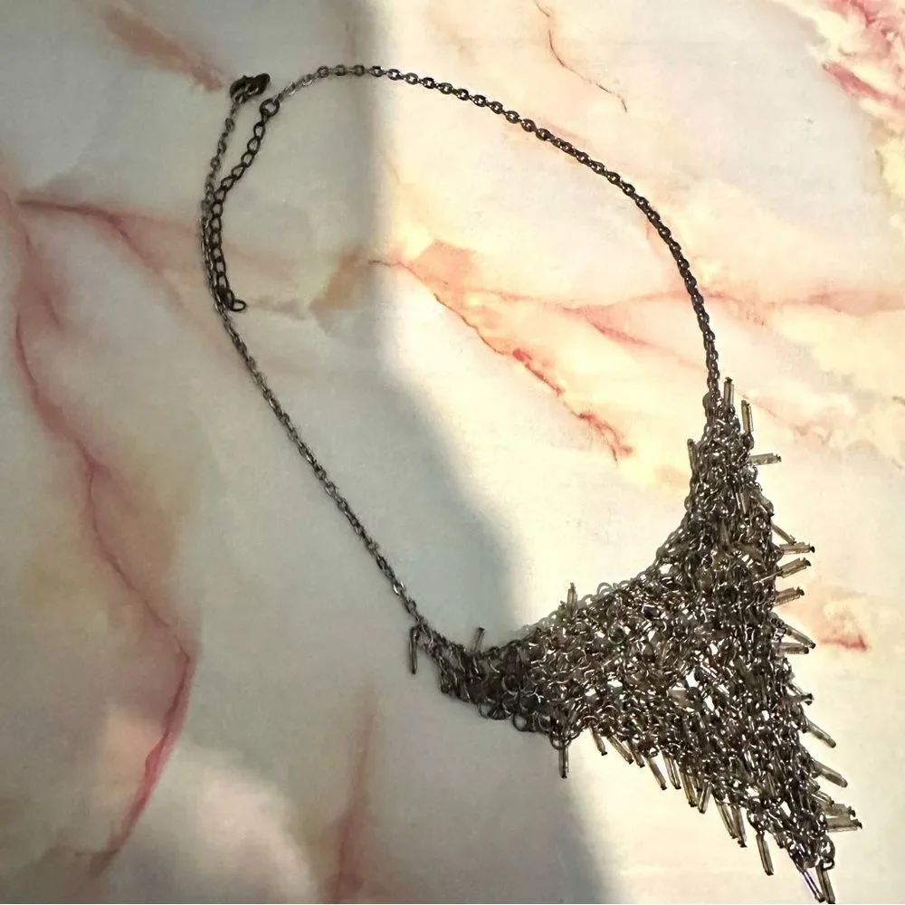 Silver tone statement necklace